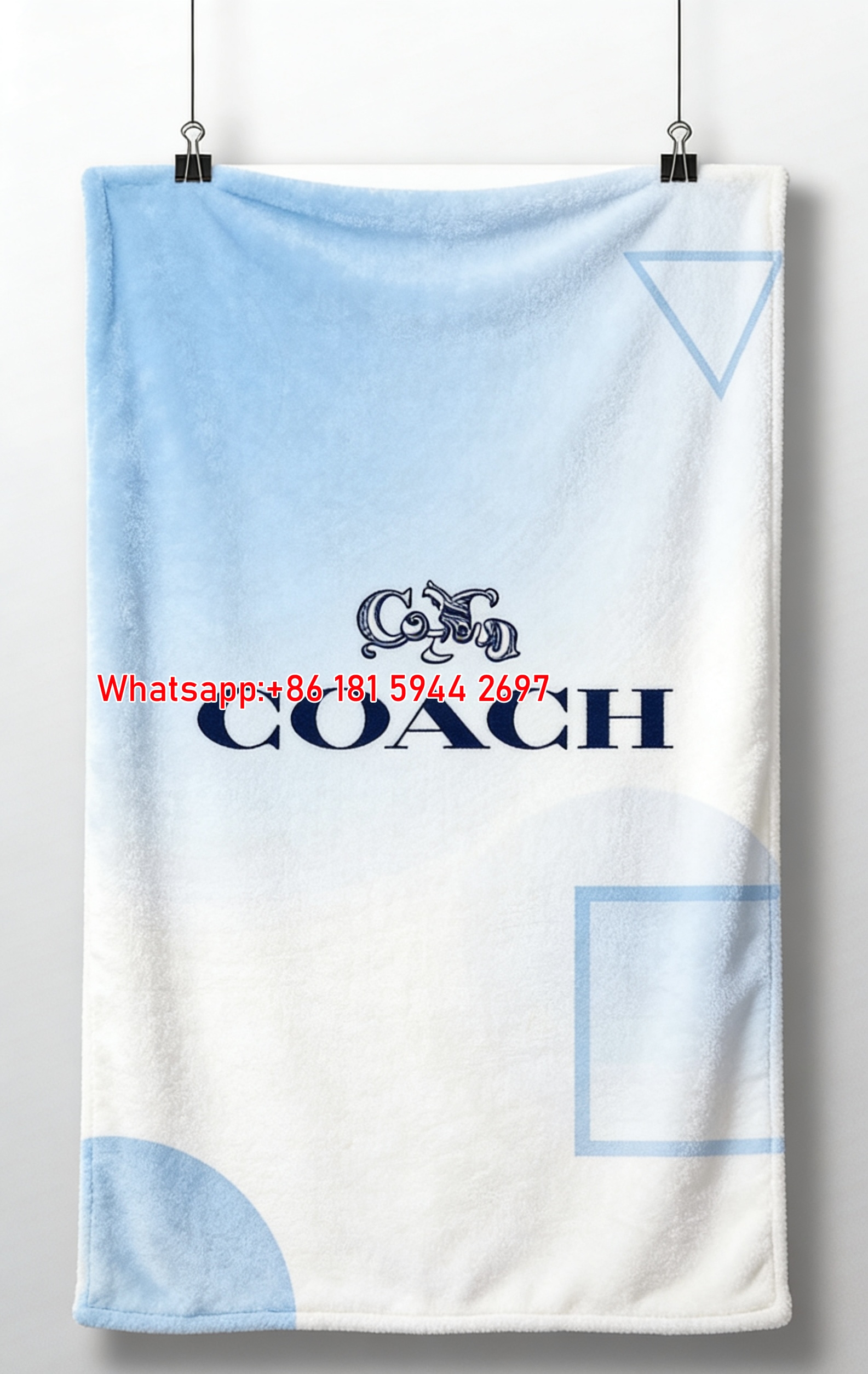 COACH Logo Light Blue Gradient Print Flannel Throw Blanket for Couch C287